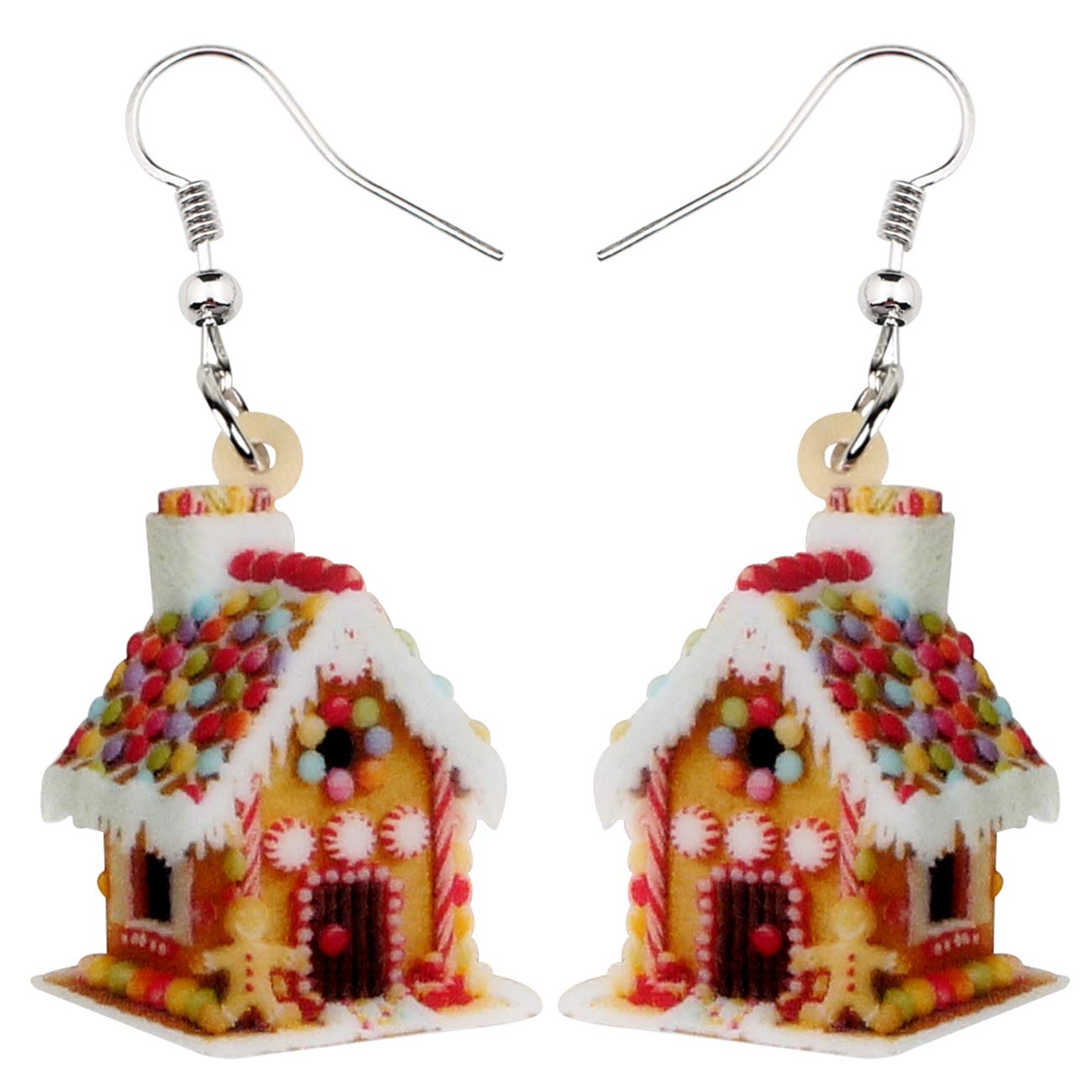 Acrylic Christmas Gingerbread House Dangle Earrings - Cute Anime Candy House Jewelry - Perfect Holiday Gift for Women - Great for Christmas Parties & Festive Outfits