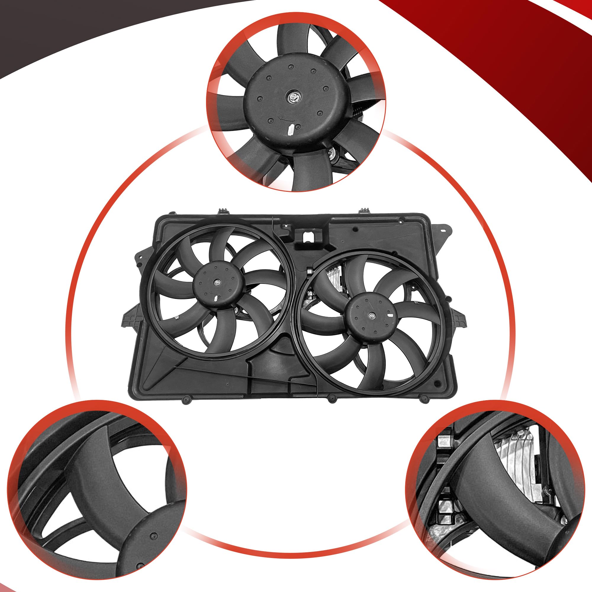 PartsFlow Radiator Dual Cooling Fan Assembly for 2009 Ford Flex 3.5L V6 - Direct Fit Replacement (OE# 621-005) - Improves Engine Cooling Performance for Highway Driving & Hot Weather Conditions