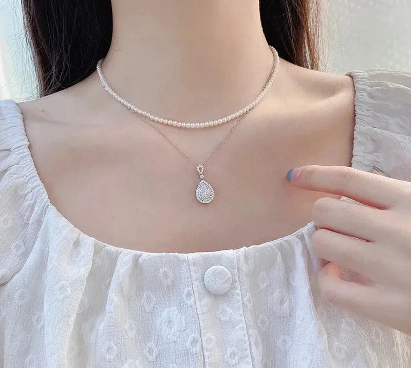 18K White Gold Diamond Pendant Necklace for Women - 0.50 Carat Real Natural Diamond Water Drop Pendant, Classic Wedding Jewelry Gift for Anniversary, Engagement & Special Occasions
