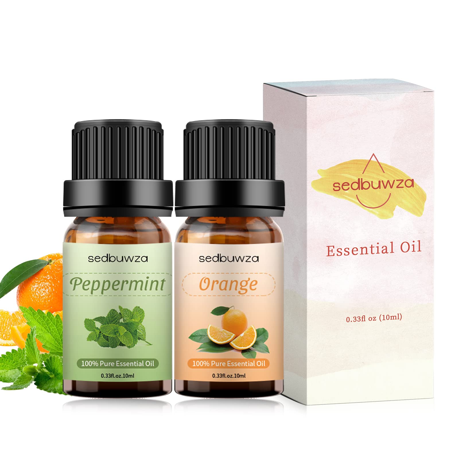 **Sedbuwza Peppermint & Orange Essential Oil Set (2 x 10ml) – Natural Aromatherapy Oils for Diffusers, Massage, Soap & Candle Making – Refreshing Scent for Relaxation & Stress Relief**    *(Use for home spa, yoga sessions, or creating a calming atmosphere in your bedroom or office.)*