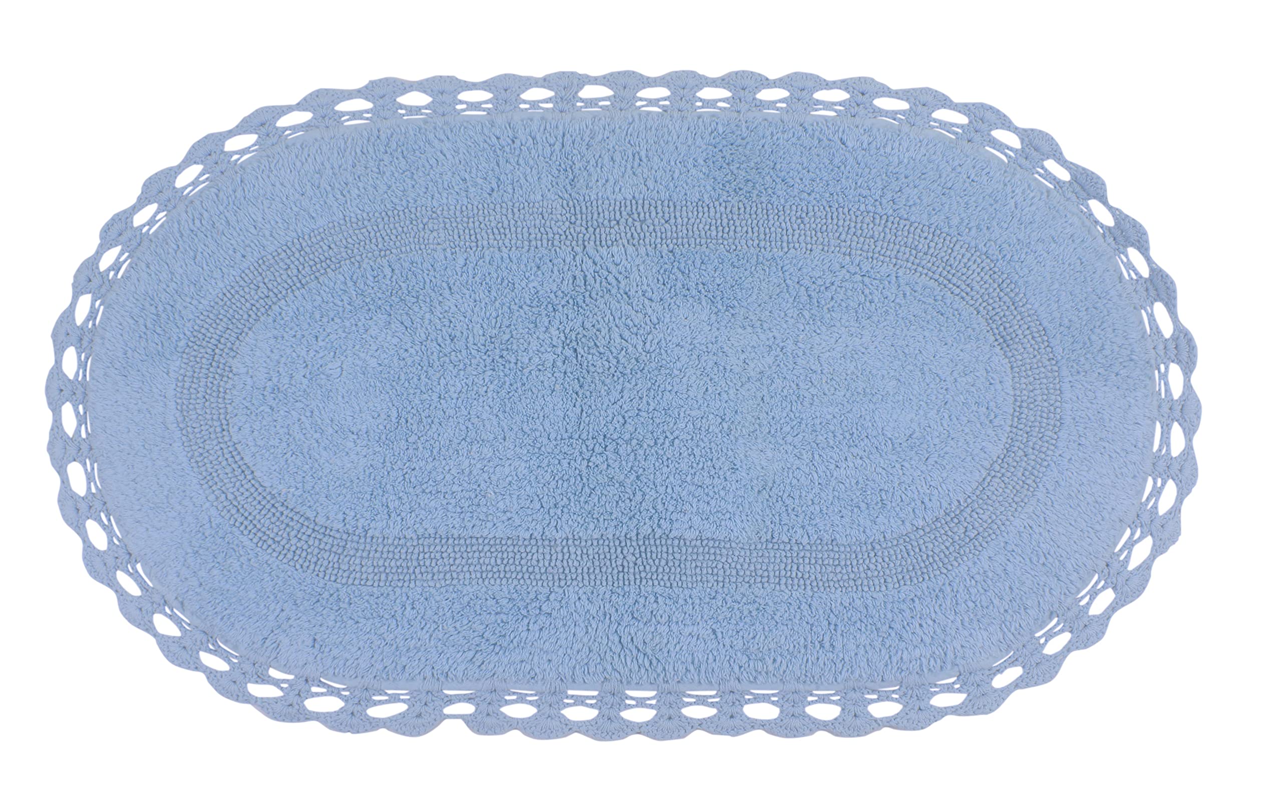 Home Weavers Hampton Crochet Reversible Bath Mat Set - 100% Cotton Washable Bathroom Rug, Ultra Soft & Absorbent Non-Slip Kitchen Mat, 21x34 Inch Rectangle Blue - Perfect for Bathrooms, Showers & Kitchen Floors