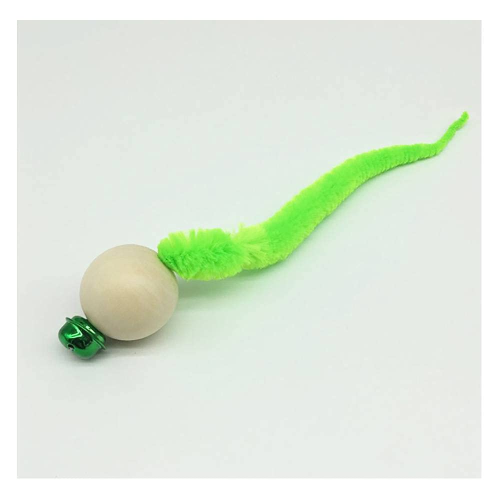 LIU Cat Toy 2-Pack - Interactive Caterpillar Wooden Ball with Bell & Wiggly Worm Simulation - Large Green Catnip Toys for Indoor Play & Exercise - Fun Stimulating Toys for Kittens & Adult Cats