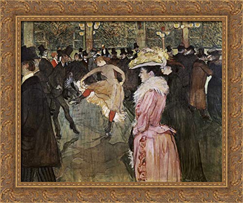 Henri Toulouse-Lautrec 'At the Moulin Rouge: The Dance' 35x28 Inch Gold Ornate Framed Canvas Art Print - Perfect for Living Room, Bedroom or Office Wall Decor