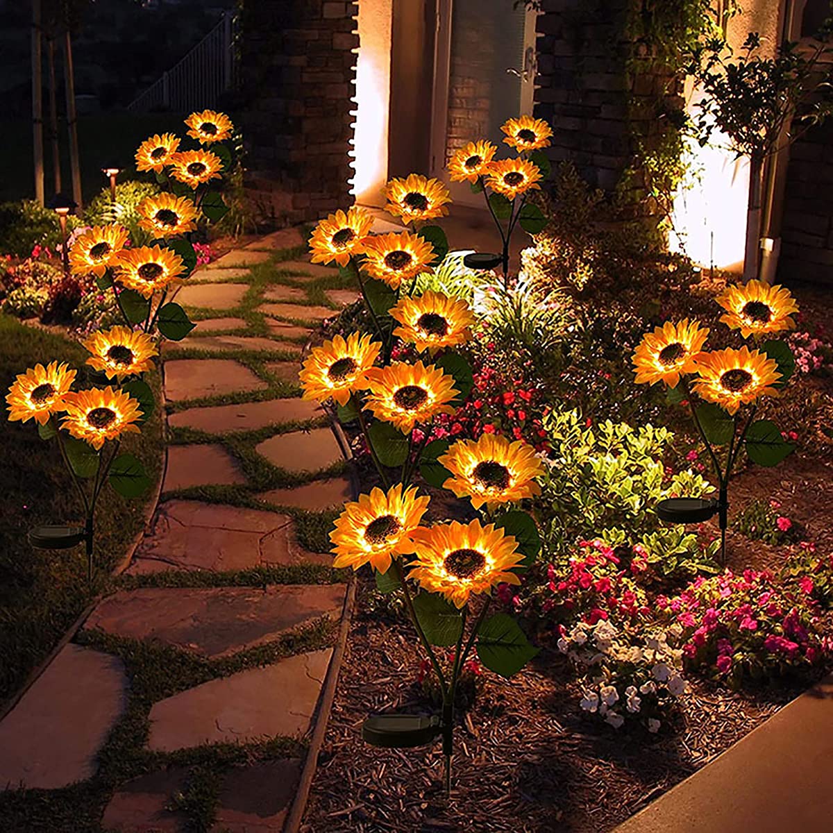 2 Pack Solar Garden Stake Lights - 30LED Waterproof Outdoor Sunflower Solar Lights for Landscape, Path, Courtyard, Terrace & Backyard | Decorative DIY Flower Tree Lighting for Christmas & Year-Round Garden Decor