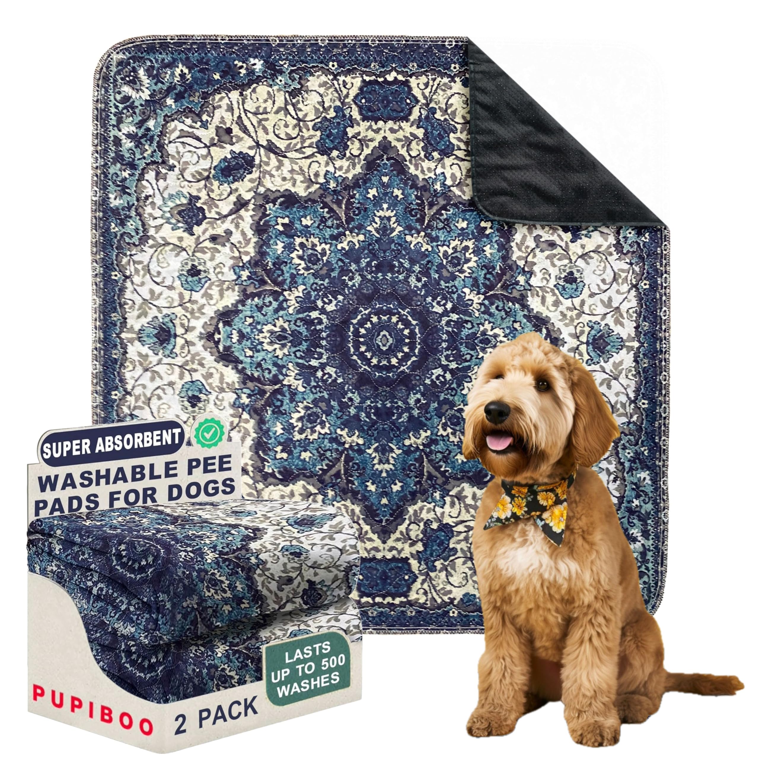 Washable Dog Pee Pads - Super Absorbent Reusable Puppy Training Pads | 100% Waterproof, Leak-Proof & Non-Slip Whelping Pads | Ideal for Housebreaking, Crate Training & Indoor Pet Protection