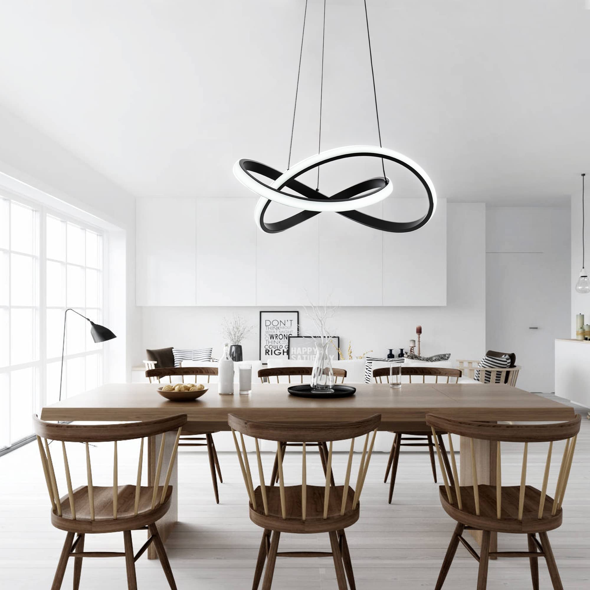 MAYNA Modern LED Pendant Light Fixture - Contemporary Adjustable Chandelier with Irregular Ring Lights, 6000K Daylight White - Perfect for Dining Room, Kitchen, Entryway, Living Room & Bedroom Lighting