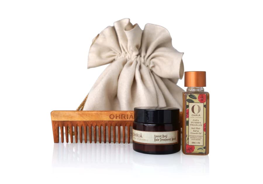 Ohria Ayurveda Hair Spa Ritual Set of 3 - Natural Hair Growth Treatment & Hair Fall Control with Herbal Ingredients | Perfect for Damaged Hair Repair & Scalp Nourishment at Home Spa Days