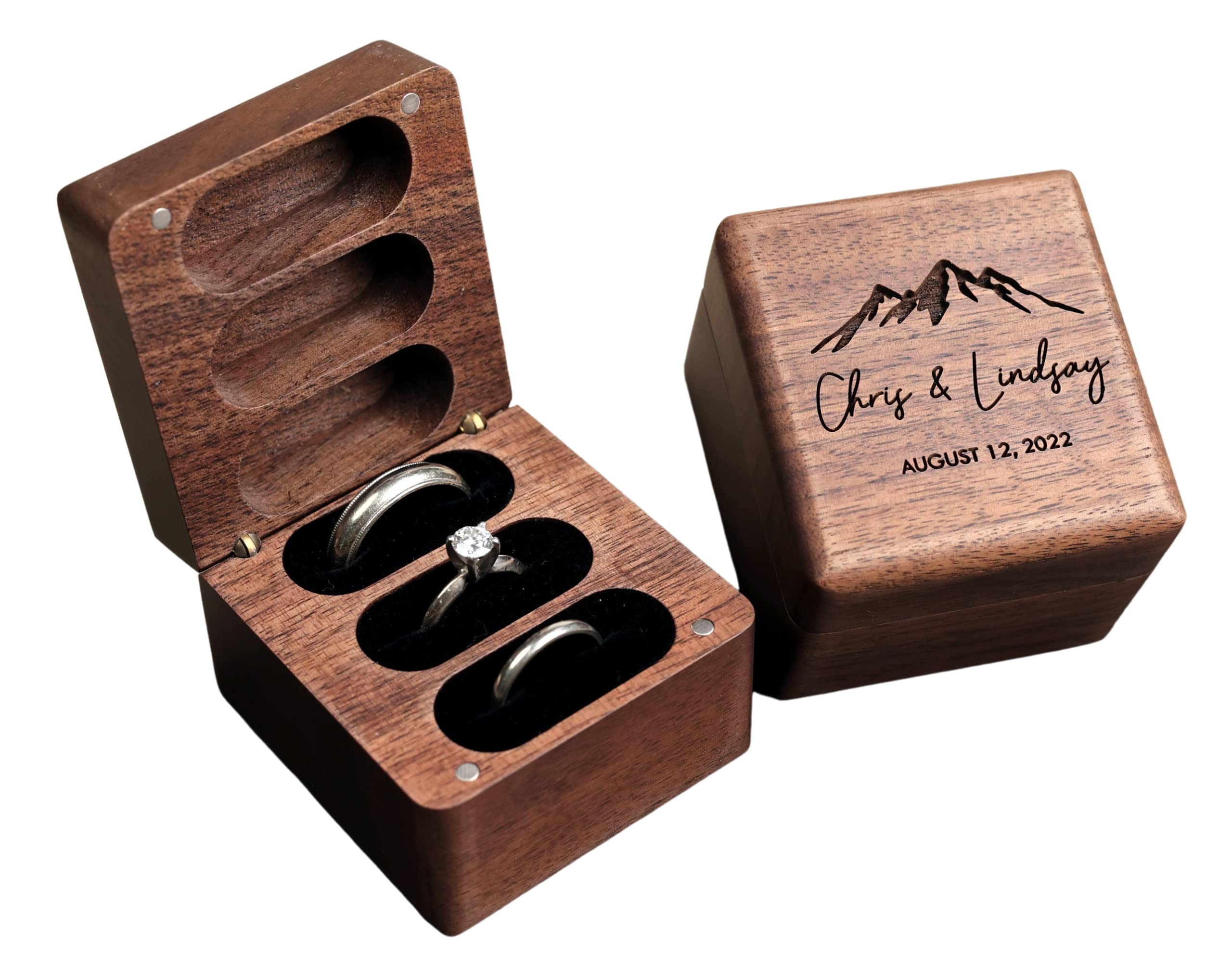 Custom Engraved Wooden Ring Box for 3 Rings - Personalized Wedding Ring Holder for Engagement & Ceremony - Handcrafted by NorthStar Engraving - Perfect for Proposals, Vow Renewals & Anniversary Gifts