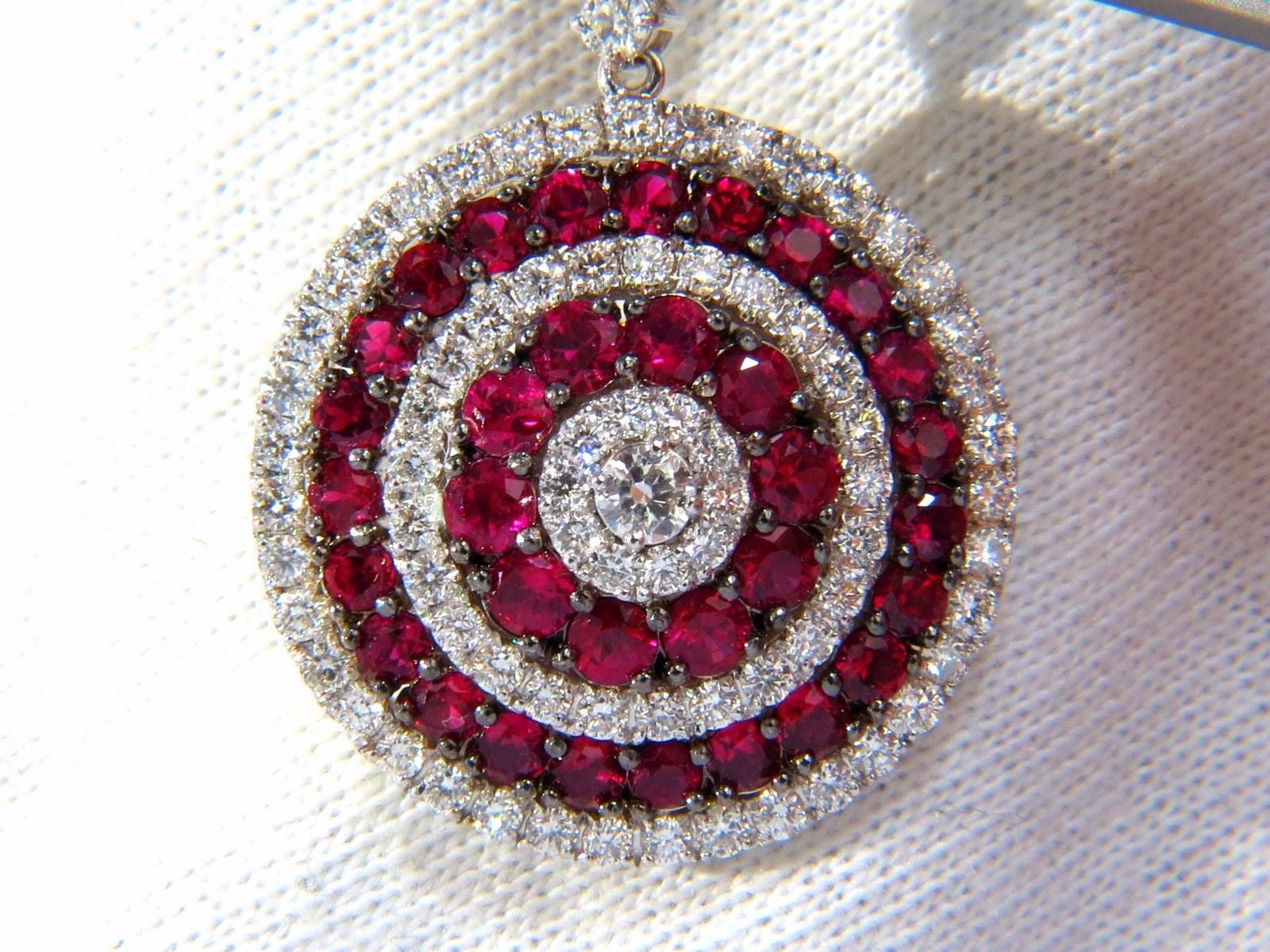 9.74ct Natural Red Ruby Diamond Dangling Earrings 18K Gold Roulette Bulls Eye - Elegant Jewelry for Weddings, Parties & Special Occasions