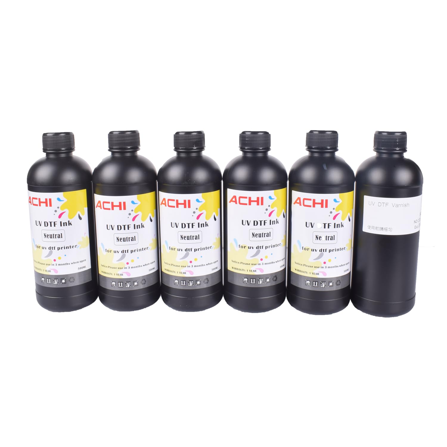 UV DTF Ink for UV DTF Printers - CMYKWV 5x500ML + 500ML Varnish (6 Bottles) - High-Quality AB Film Printing for Stickers, Labels & Decals - Perfect for DIY Crafts, Custom Apparel & Promotional Products