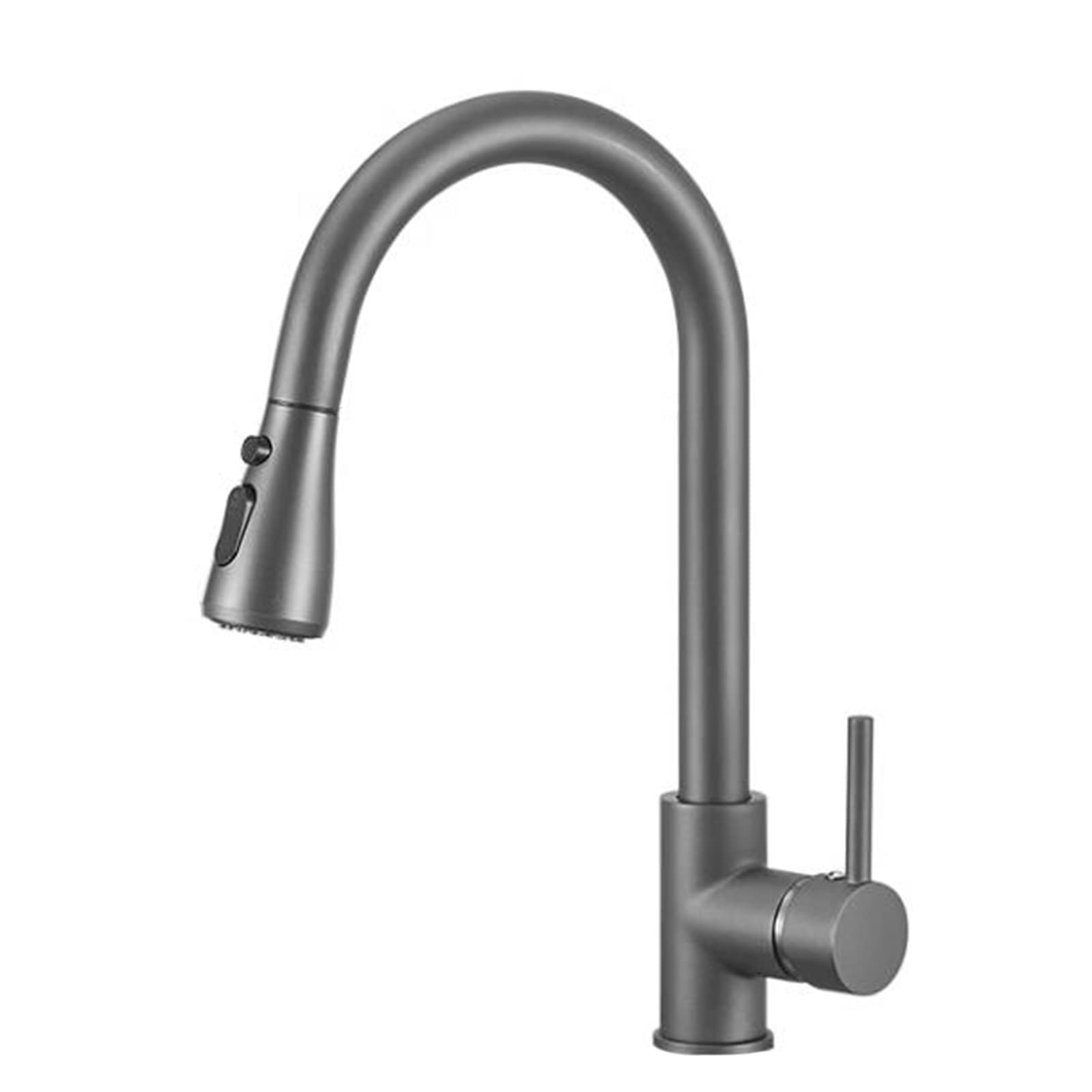 High-Quality Grey Brass Kitchen Sink Faucet with Pull-Out Spray - 360° Swivel for Hot & Cold Water - Perfect for Modern Kitchens and Easy Dishwashing