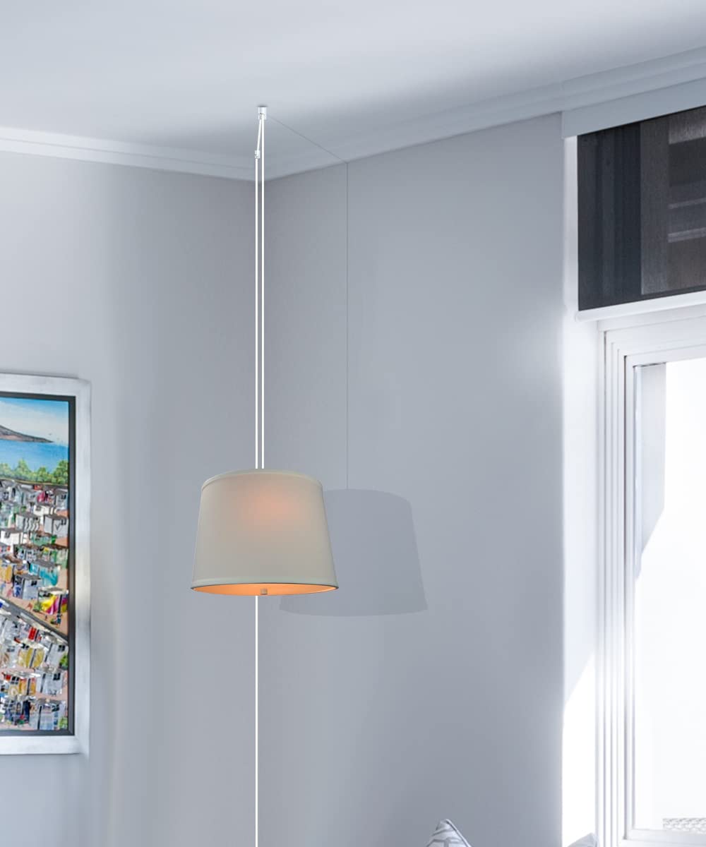 HomeConcept 2 Light Plug-in Swag Pendant with White Linen Shade & Diffuser - 14 Inch White Cord - Perfect for Kitchen Island, Dining Room or Bedroom Lighting