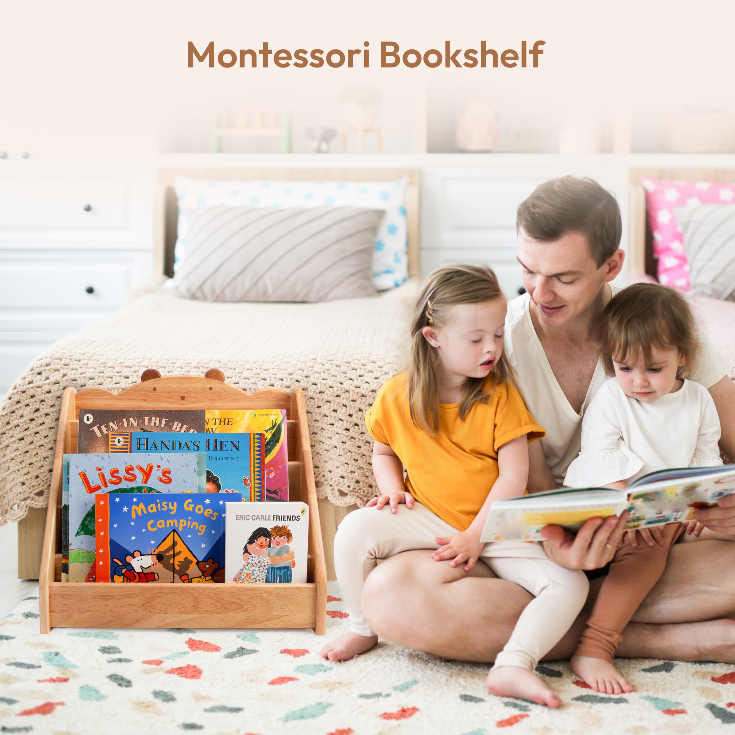 Montessori Bookshelf for Kids - Natural Wood Bookcase with Chalkboard & Storage | Kids Book Organizer, Magazine Rack & Classroom Bookshelf | Perfect for Boys & Girls Ages 3+ | Ideal for Playrooms, Bedrooms & Preschool Classrooms
