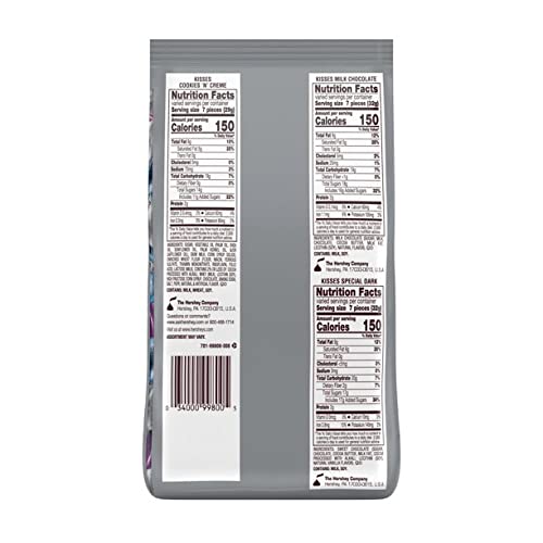 HERSHEY'S KISSES Assorted Chocolate Candy - Milk Chocolate, Dark Chocolate & Cookies & Creme - Individually Wrapped 31.5 oz Bag - Perfect for Parties, Gifts & Holiday Treats