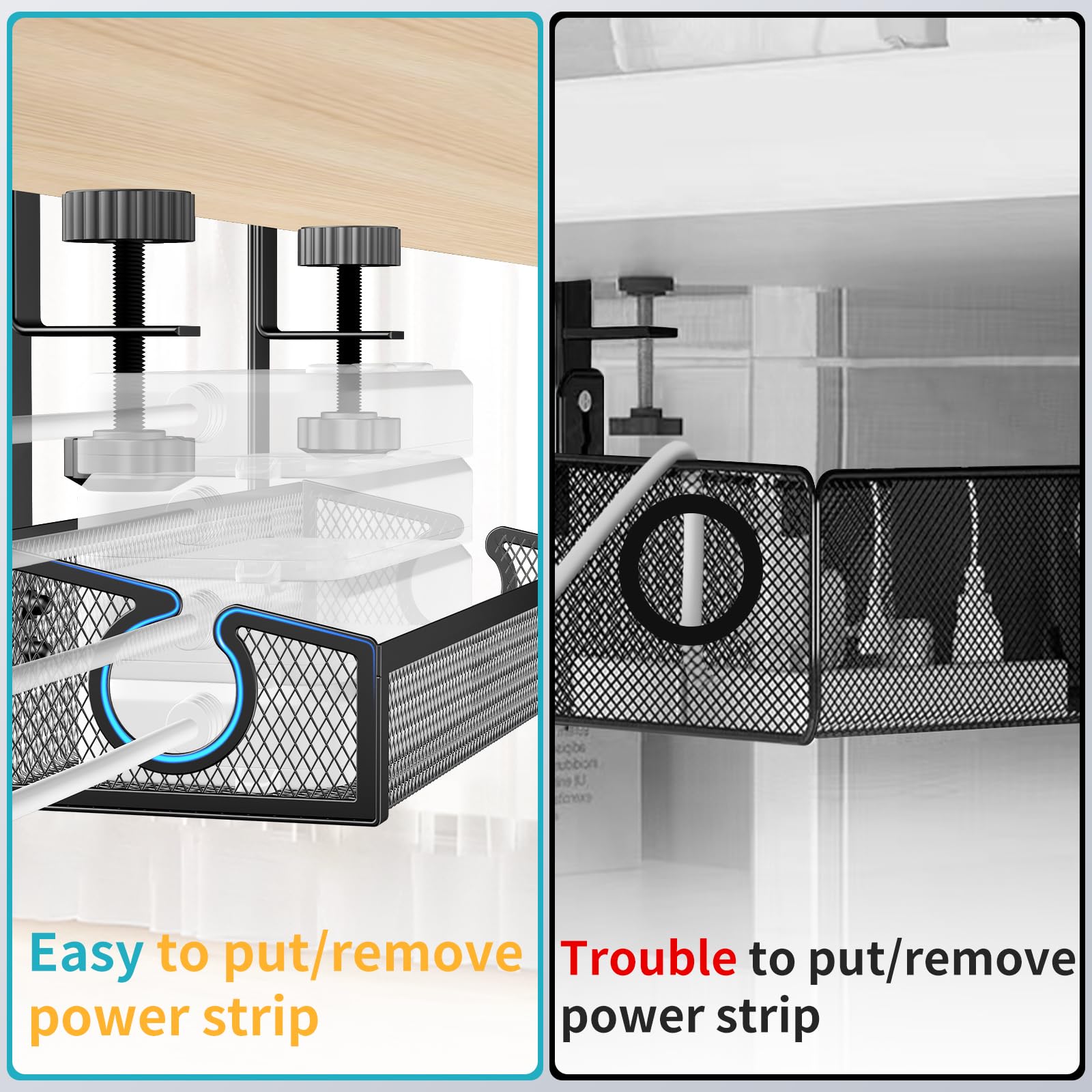 Under Desk Cable Management Tray - Black No Drill Wire Organizer with Clamp for PC & Office Accessories | Perfect for Home & Workspace Organization to Keep Cords Neat & Tangle-Free