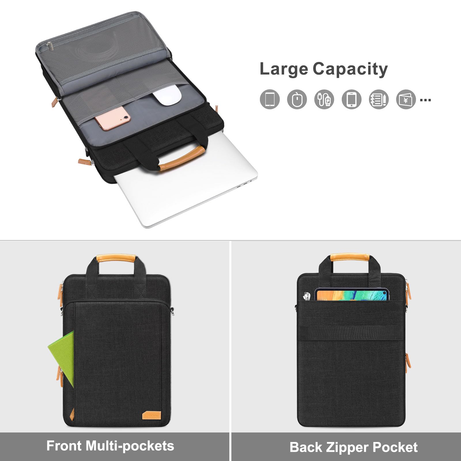 MOSISO 360 Protective Laptop Bag for 15.6-16 Inch Laptops - Vertical Computer Case Compatible with MacBook Pro, HP, Dell, Lenovo, Asus Notebooks - Shoulder Strap & Multiple Pockets - Ideal for Work, Travel & School (Black)