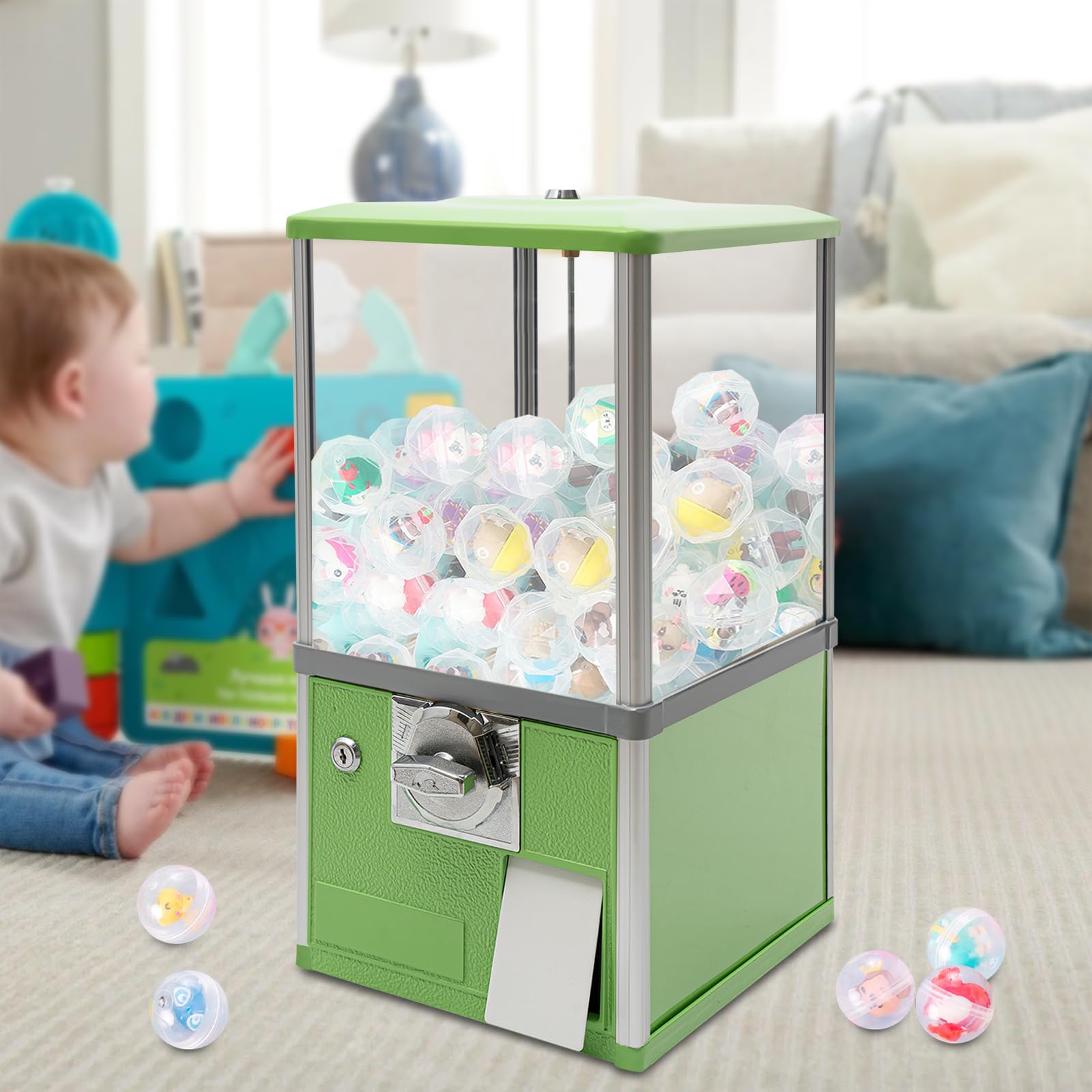 Commercial Candy Gumball Vending Machine - Automatic Capsule Dispenser for Retail Stores with 1.77-1.97in Round Capsules (Green) - Perfect for Arcades, Malls, and Convenience Stores - Accepts 25 Cent Coins