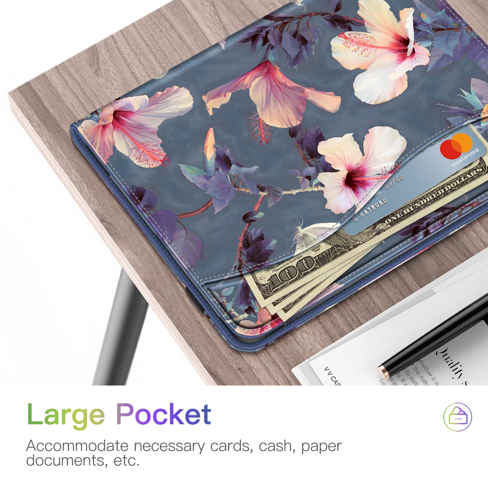 Fintie iPad Air 11-inch Case (M3 2025/M2 2024) & iPad Air 10.9-inch 4th/5th Gen Protective Cover - Multi-Angle Stand, Pencil Holder & Storage Pocket - Blooming Hibiscus Design for Work, School & Travel