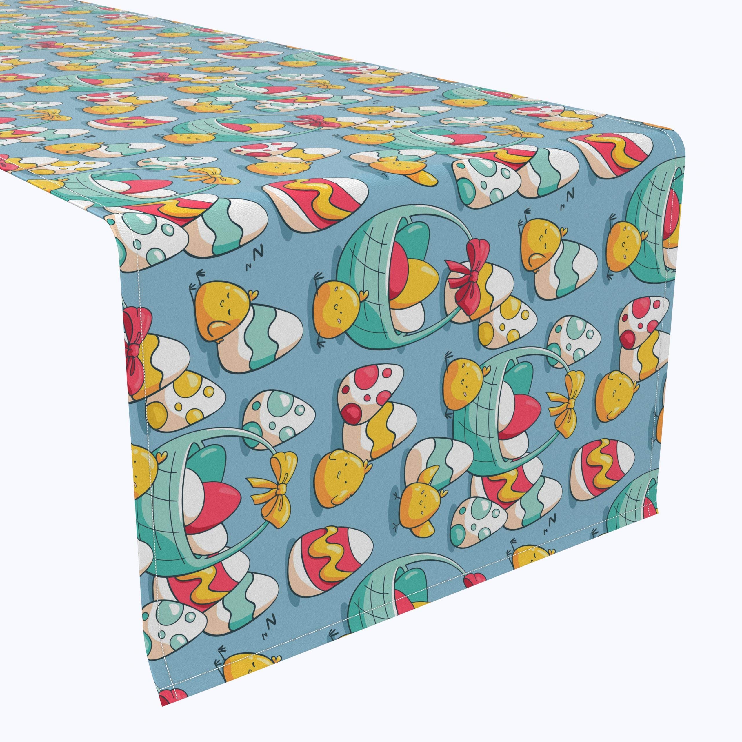 Machine Washable 100% Milliken Polyester Tablecloths, Table Runners & Napkins - Doodle Baby Birds & Baskets Design (14