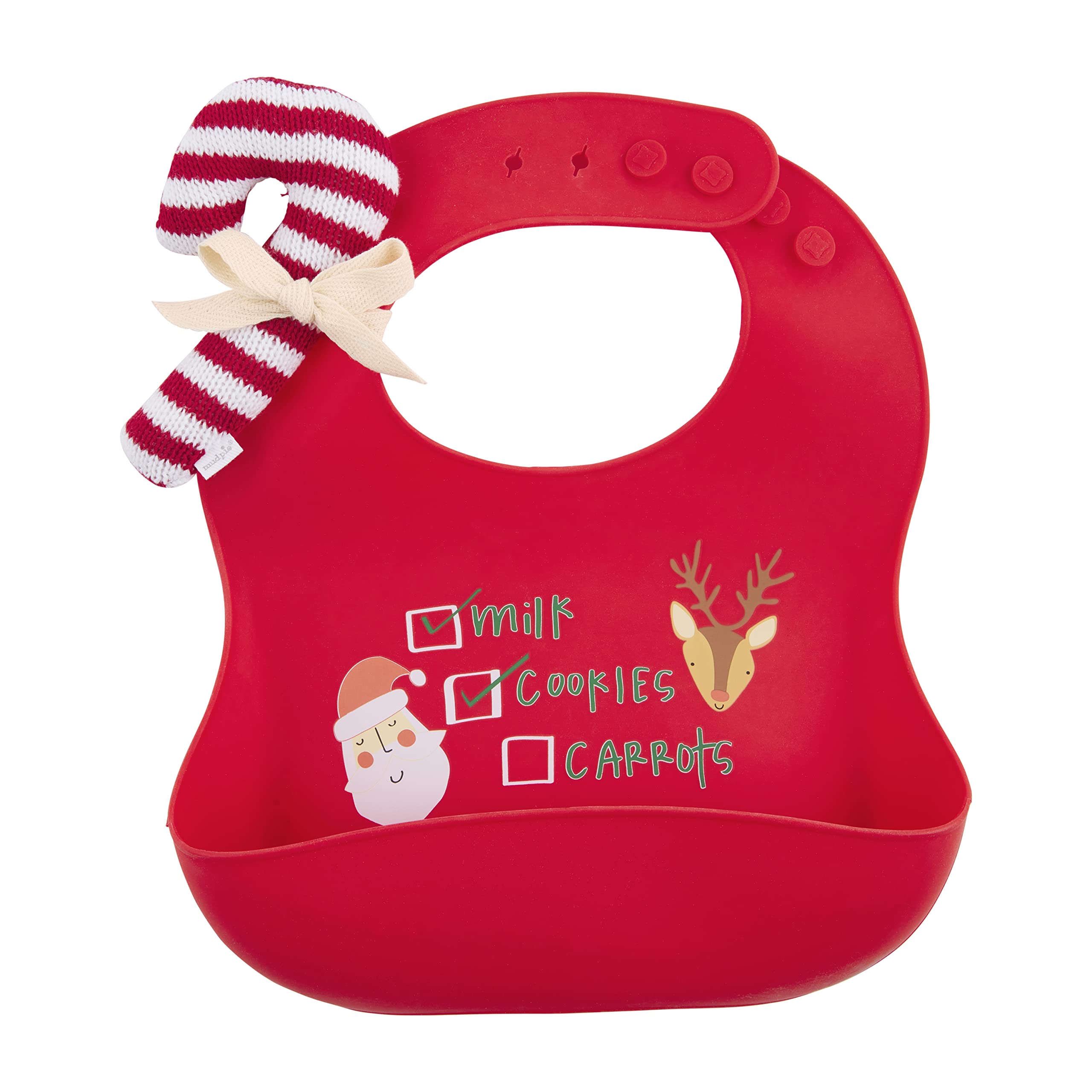 Mud Pie Christmas Silicone Bib Set - 2 Pack Red Waterproof Baby Feeding Bibs for Holiday Meals & Family Gatherings