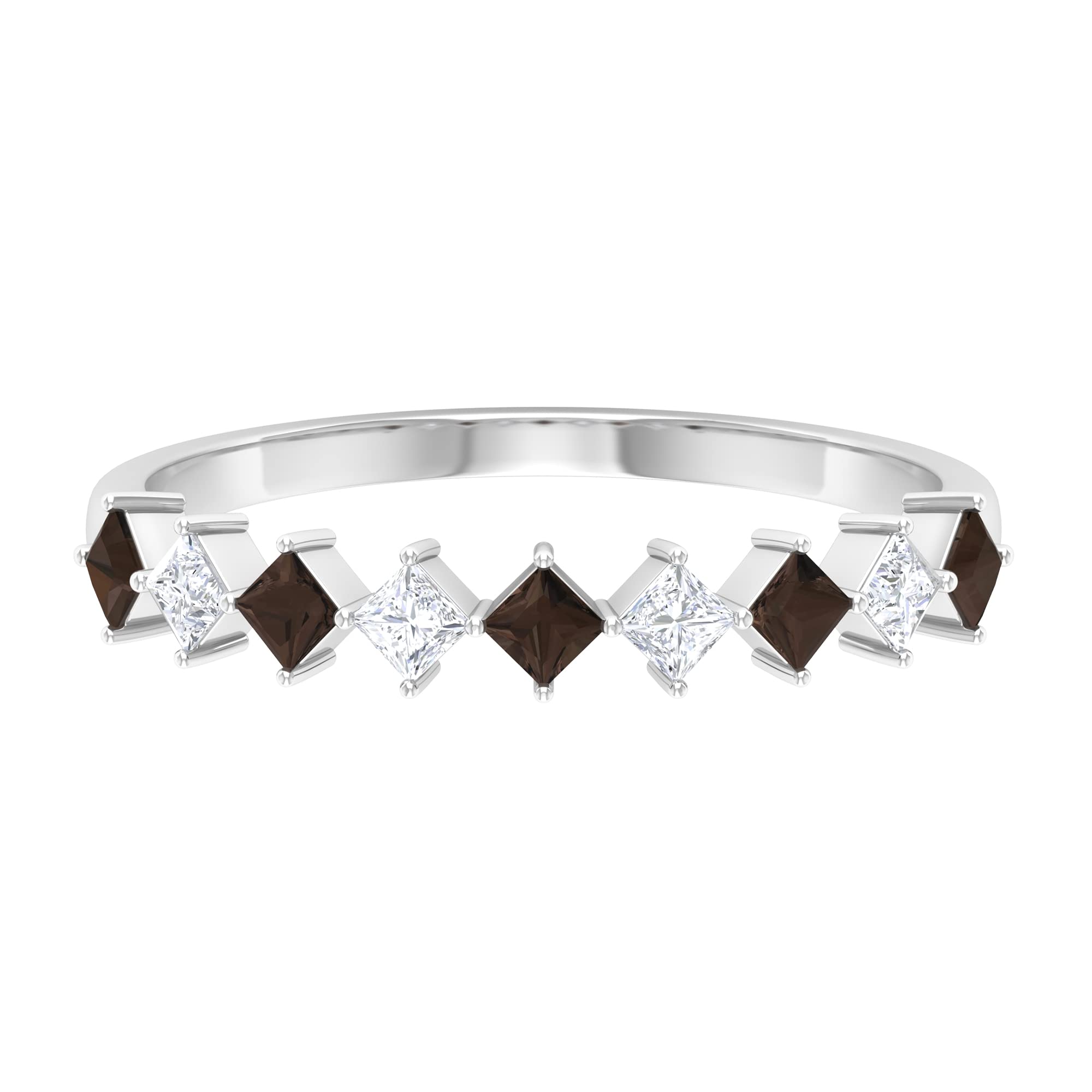 1/2 CT Smoky Quartz and Diamond Stackable Ring - 14K Solid Gold Princess Cut June Birthstone Ring with Prong Setting - Perfect for Stacking, Gift for Her, Anniversary, Wedding, or Birthday Jewelry