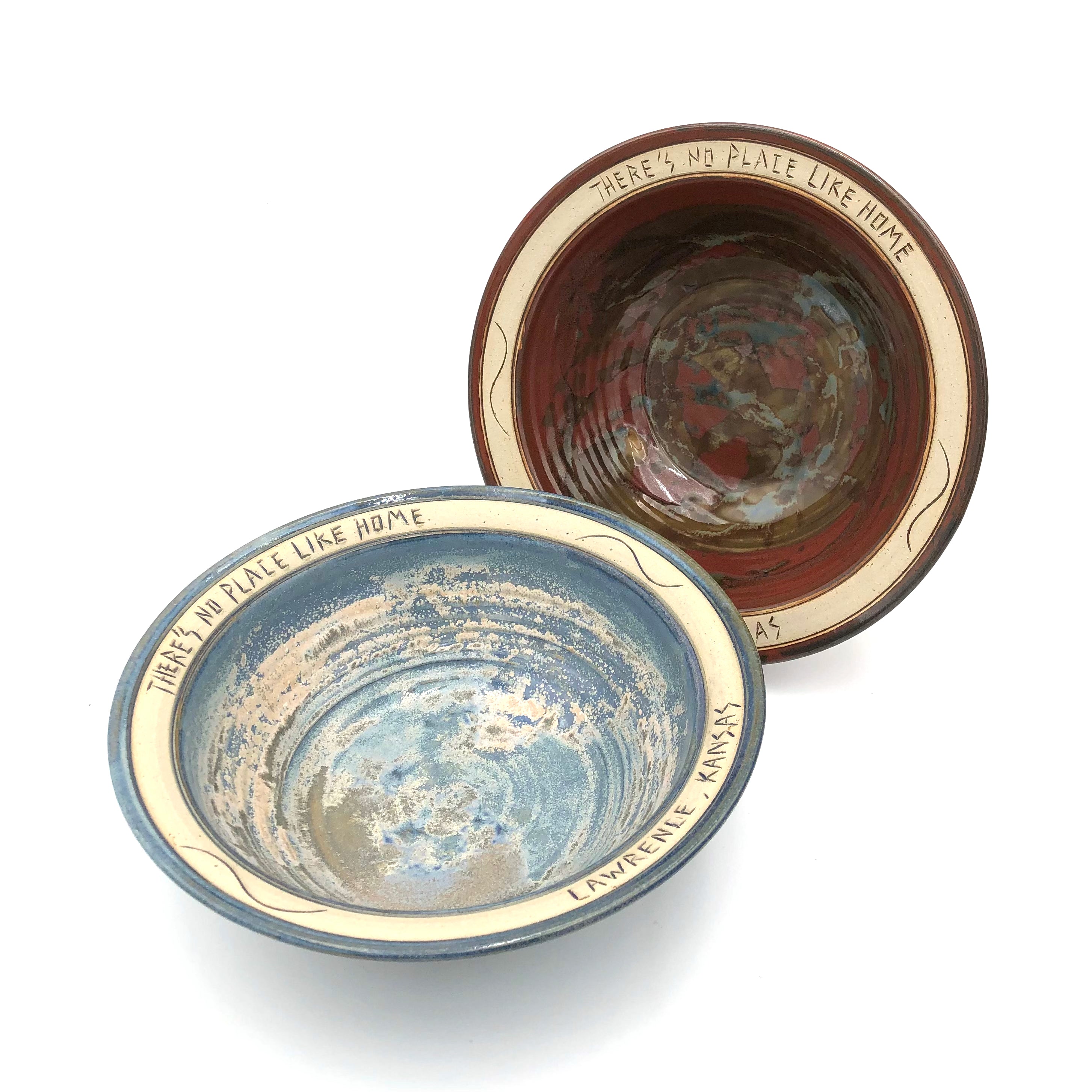 Bryan Becker Large Bowl - 'There's No Place Like Home' Top & 'Lawrence KS' Bottom - Perfect for Home Decor, Gift Giving, and Kitchen Use