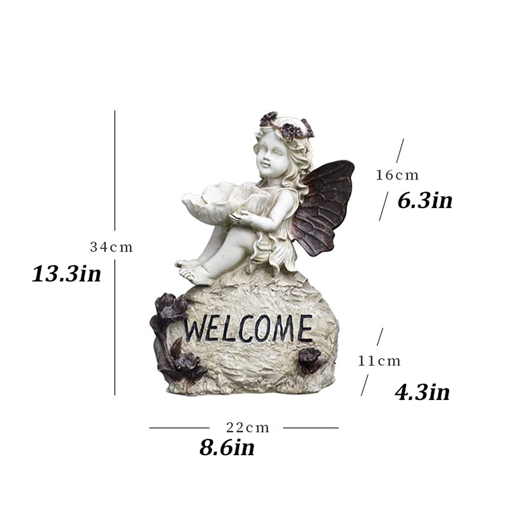 Vintage Garden Angel Statue - Outdoor Lawn Decor, Retro Flower Fairy Ornament with Welcome Card for Courtyard, Patio & Yard Decoration | Perfect for Garden, Wedding & Home Décor