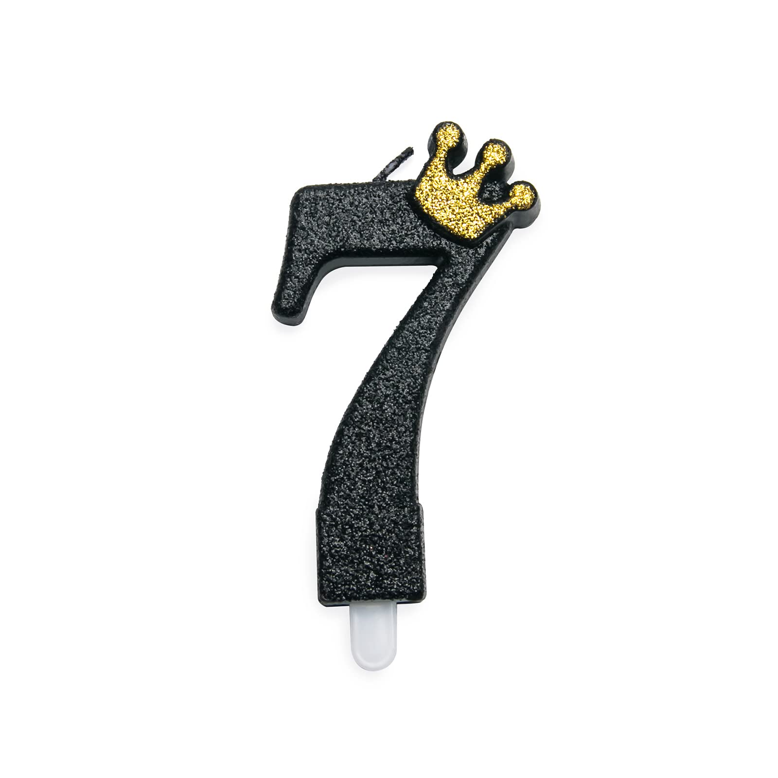 UVTQSSP 3.54 Inch Black Glitter Number 7 Birthday Candles with Golden Crown - 7th Birthday Cake Topper Decorations for Party Celebrations, Kids Birthday, Anniversary & Special Events