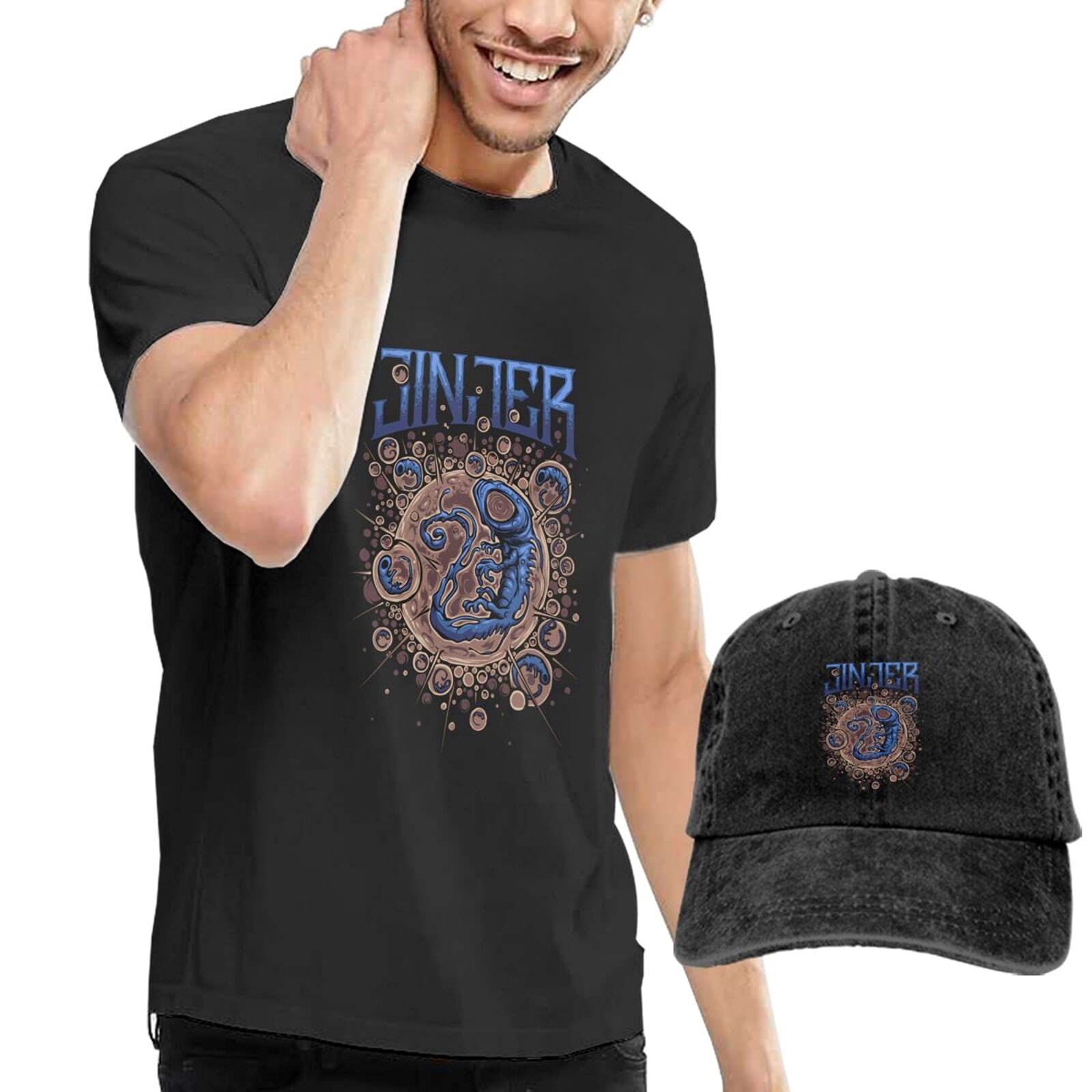 JINJER Men's Cowboy Hat & T-Shirt Set - 100% Cotton Novelty Western Outfit for Country Music Festivals & Rodeo Parties