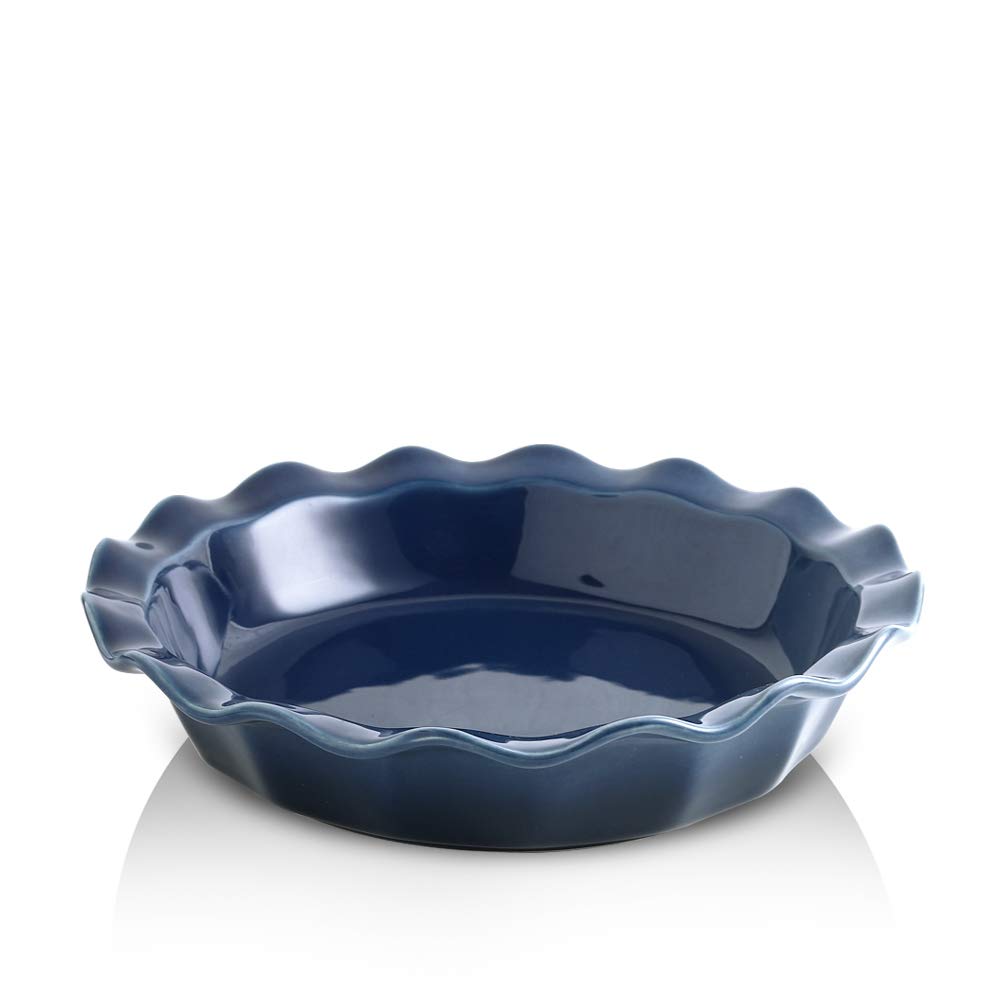 KOOV 9 Inch Ceramic Pie Dish - Round Baking Pan for Desserts, Pies & Dinner - Gradient Series (Aegean) | Perfect for Thanksgiving, Christmas Baking & Family Gatherings