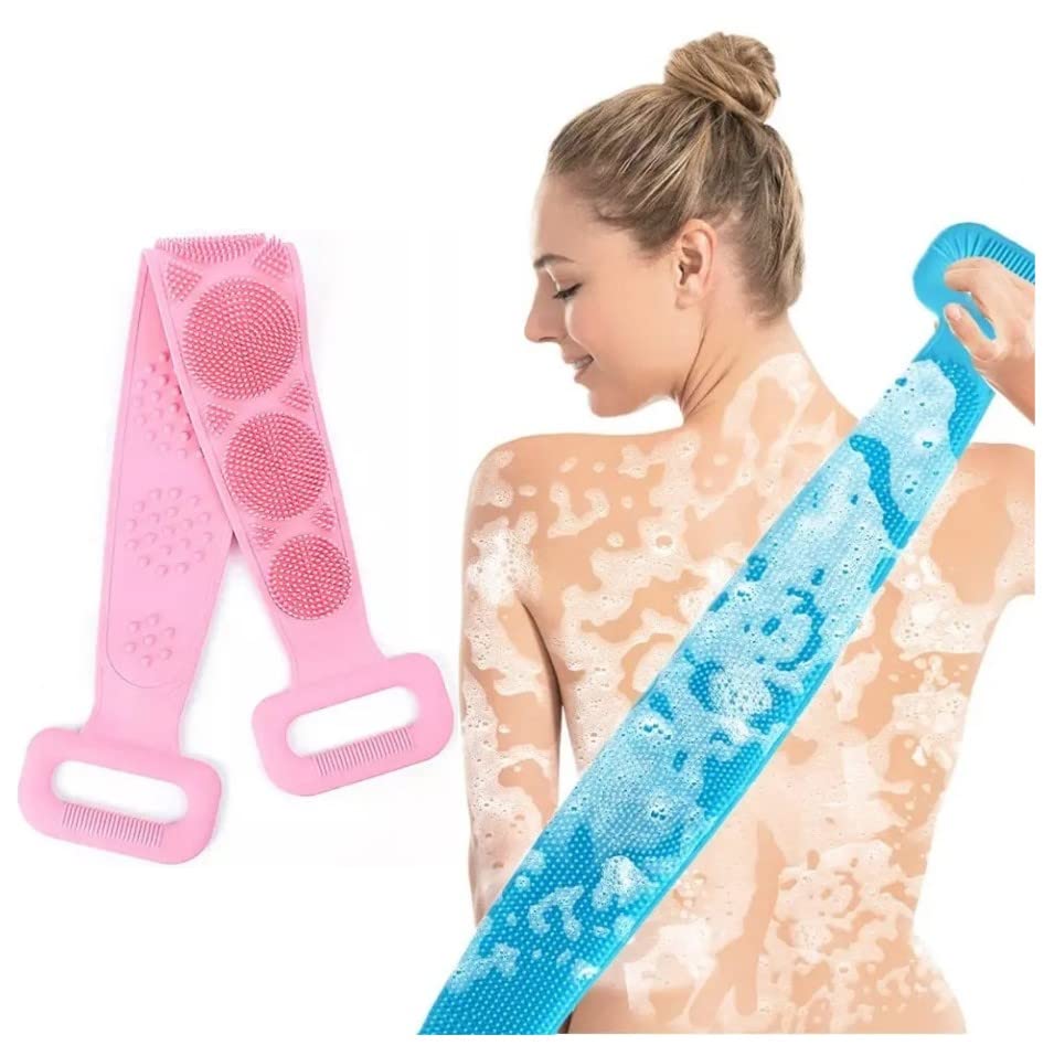 Long Silicone Body Scrubber Belt - Double Sided Exfoliating Bath Brush for Shower & Spa (Multicolor) - Perfect for Back Cleansing, Dead Skin Removal & Relaxation
