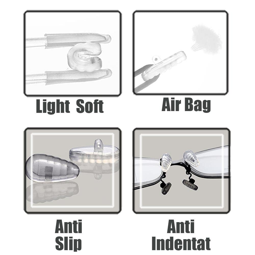 15mm Soft Silicone Air Chamber Eyeglass Nose Pads Repair Kit - 5 Pairs Screw-in Nose Pads with Glasses Screws, Micro Screwdriver & Cleaning Cloth - Comfortable Eyewear Accessories for Reading, Computer Use and Daily Wear