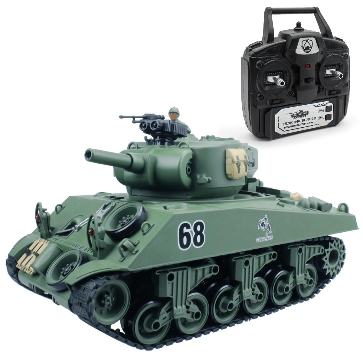 Fisca 2.4Ghz 15 Channel 1/20 Scale Sherman M4A3 RC Battle Tank with Airsoft Shooting - Remote Control Toy for Kids Ages 10-16 | Outdoor Play, Backyard Battles & Military Simulation Games