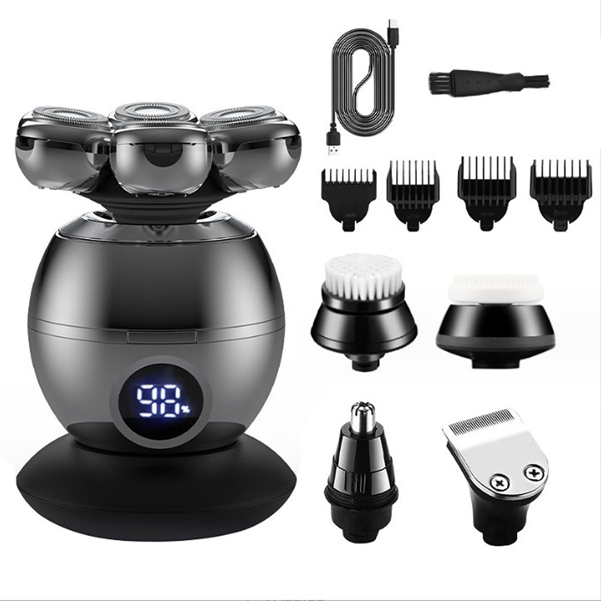 5-in-1 Electric Head Shaver for Men - Rechargeable Wet/Dry Beard Trimmer & Bald Head Shaving Kit with LCD Display | Perfect for Travel, Home Grooming & Barber Shops