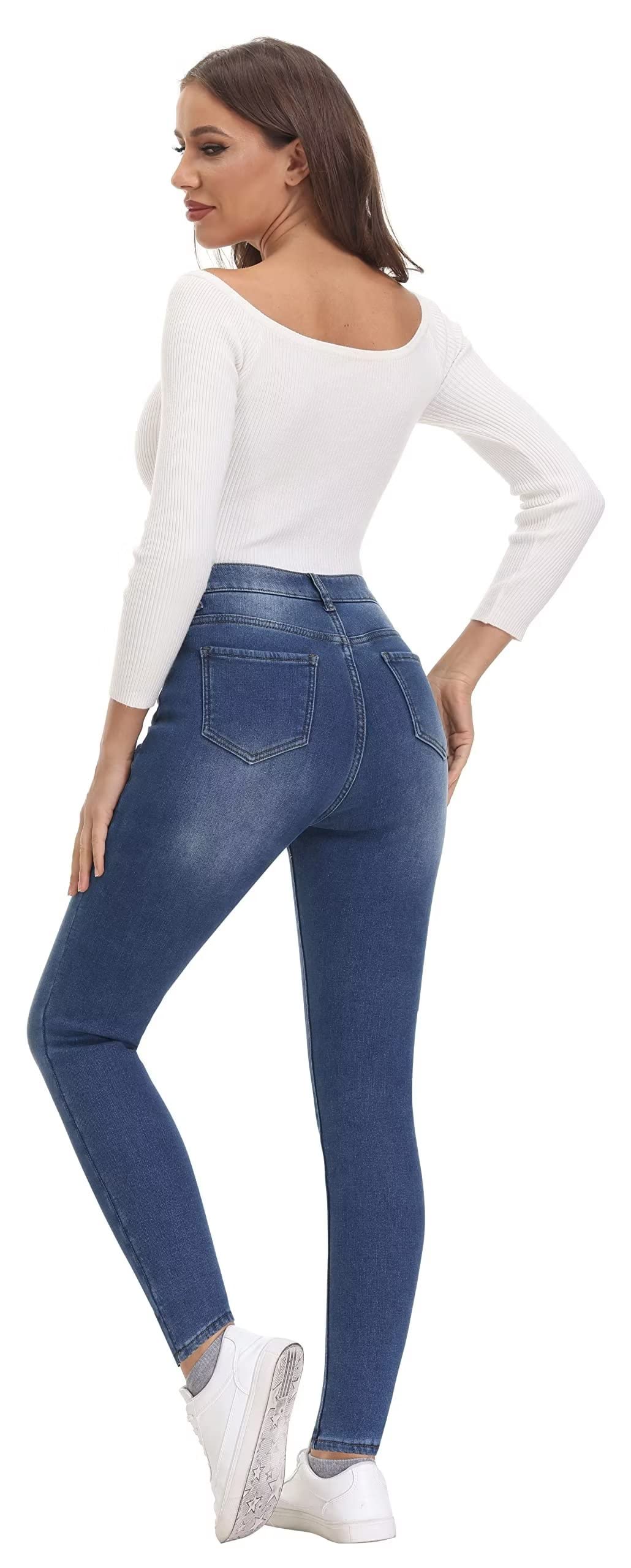 KDF Women's Brown Fleece Lined Winter Jeans - Warm & Comfortable Cold Weather Pants for Outdoor Activities, Snow Days & Casual Winter Wear
