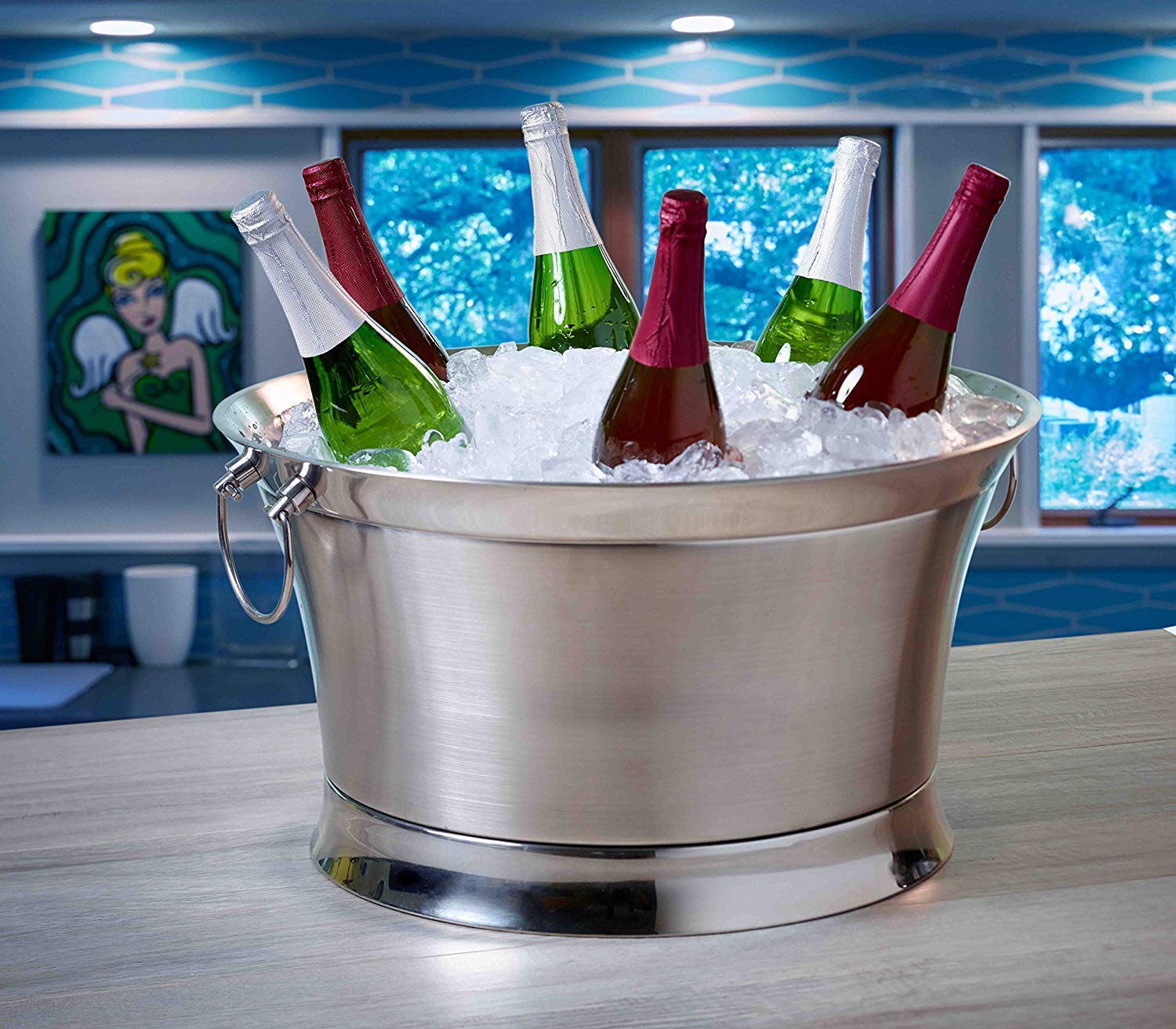 Stainless Steel Double Wall Beverage Tub - Large Metal Drink Cooler with Handles | BIRDROCK HOME Ice Bucket for Parties, Events & Outdoor Gatherings | Keeps Drinks Cold for Hours - Perfect for BBQ, Poolside & Wedding Receptions