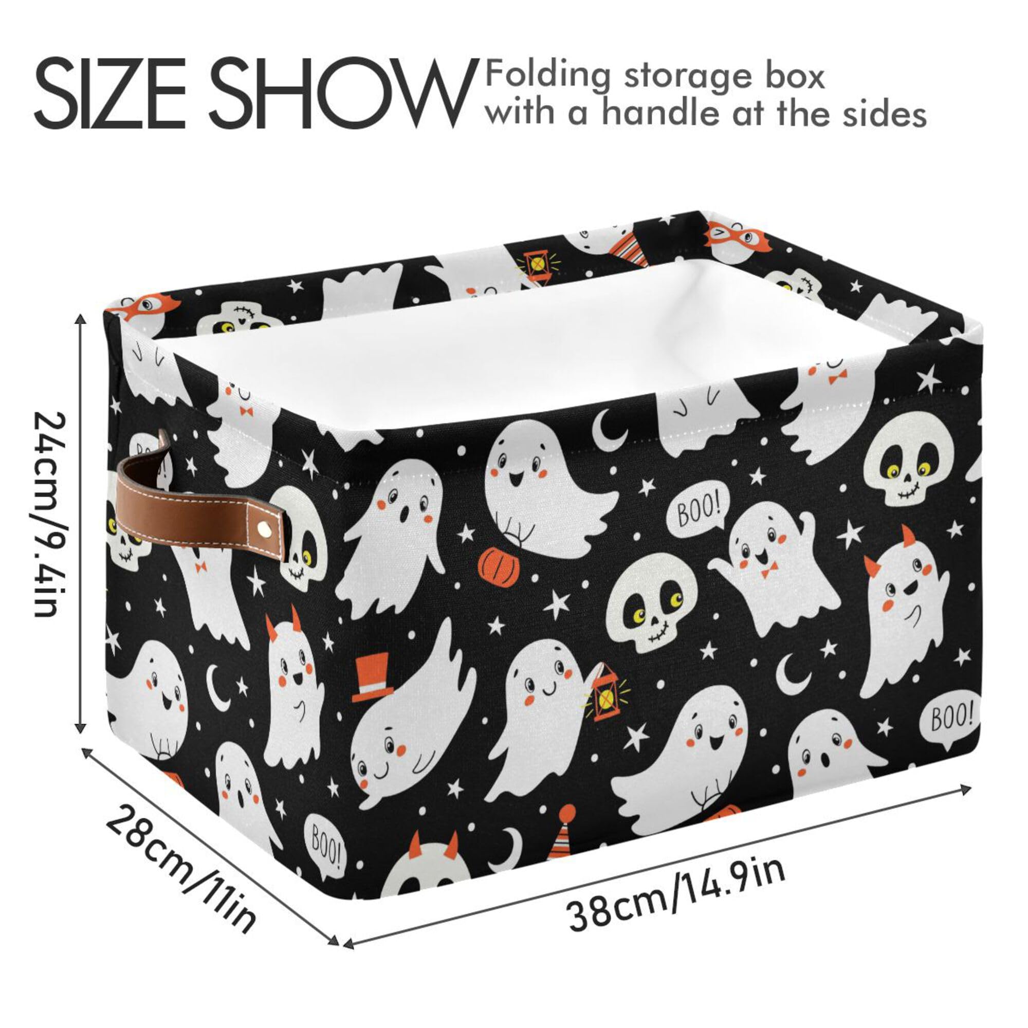 Halloween Ghost Storage Basket - Collapsible Waterproof Canvas Toy Bin with Leather Handles for Home, Office, Bedroom - Perfect for Holiday Decor, Closet Organization & Gift Giving (1PC)