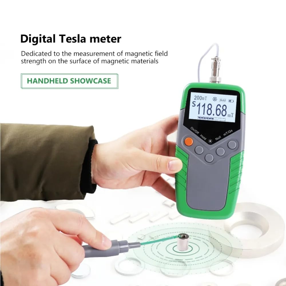 High Precision Digital Tesla Tester & Gaussmeter (0-2400mT) with Metal Probe - Handheld Magnetic Field Meter for Metal Detection, Industrial QA & Scientific Research - 5% Accuracy Tool Kit