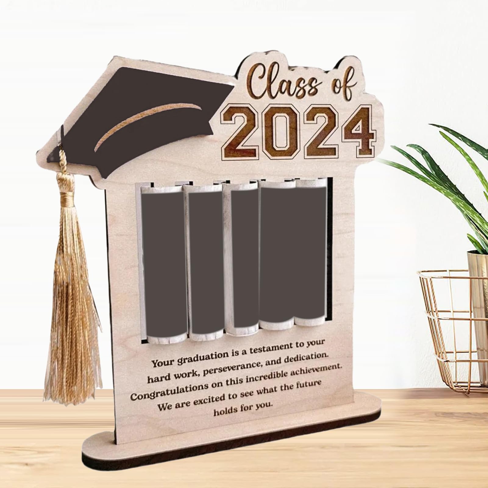 2024 Graduation Party Decorations - Money Holder & Gift Rack with Blackboard Sign - Blue Graduation Cash Display for Graduates - Perfect for High School & College Graduation Gifts & Party Decor