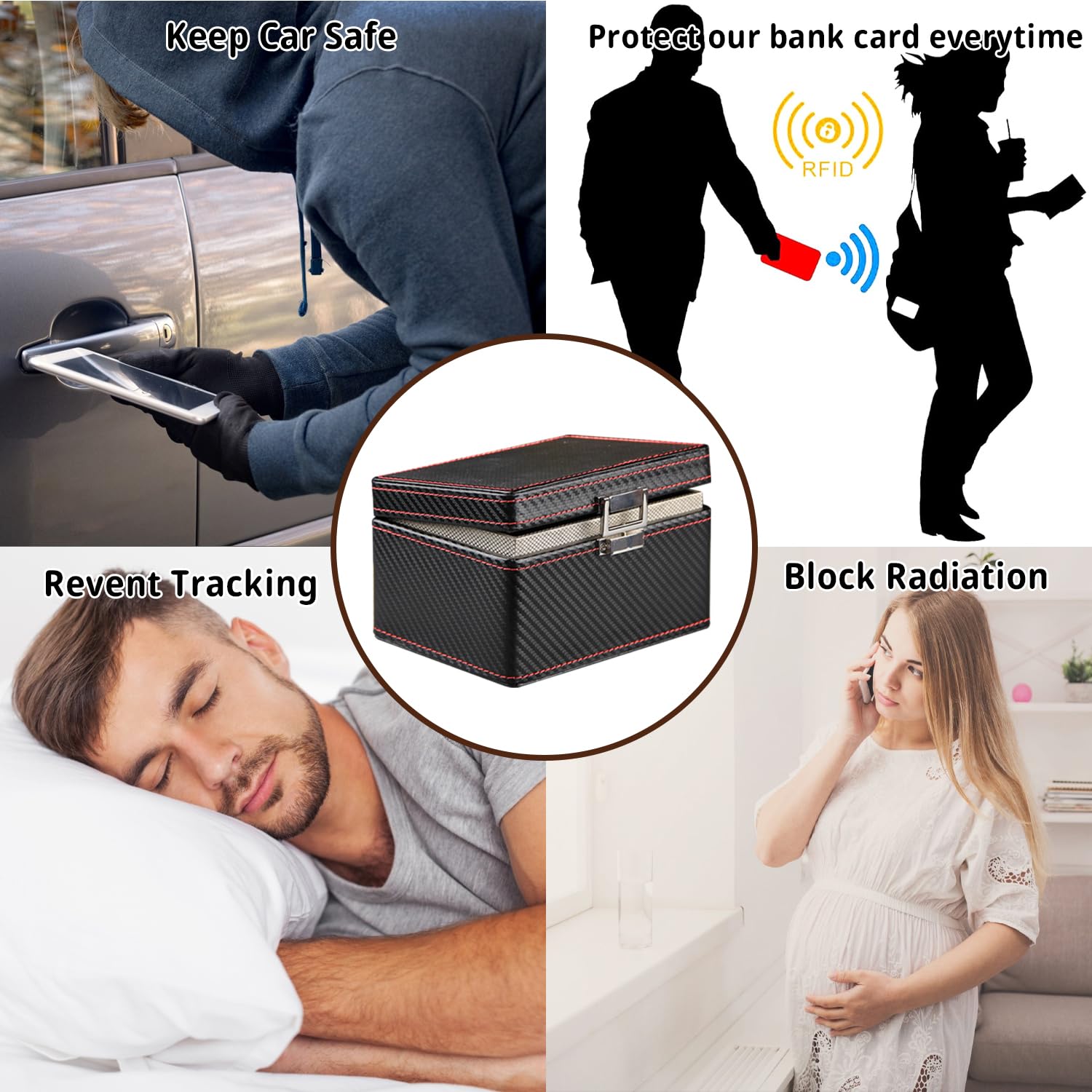 PUSU Faraday Box for Car Keys - RFID Key Fob Protector & Carbon Fiber Signal Blocker | Anti-Theft Signal Blocking Cage for Keyless Entry Fobs, Phones, Wallets, Credit Cards | Perfect for Travel, Parking & Home Security