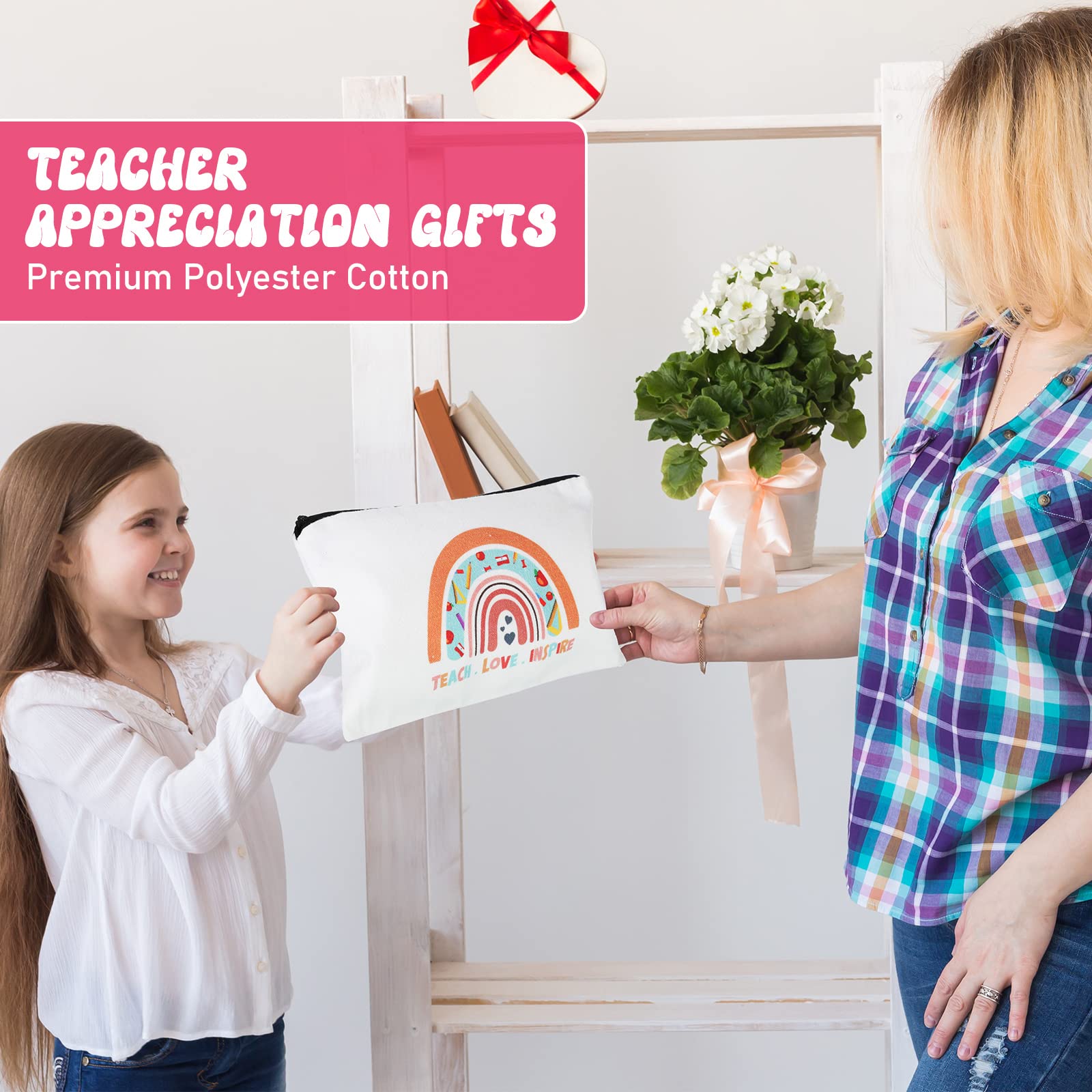 12 Pcs Teacher Appreciation Gifts - Cute Rainbow Heart Makeup Bags, Travel Toiletry & Cosmetic Pencil Pouch for Women - Perfect Thank You Gifts for Teachers, Nurses, Students & Friends - Great for School, Travel & Daily Use