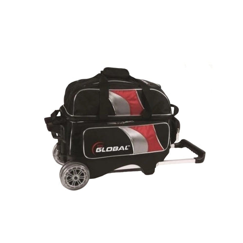 900Global 2 Ball Deluxe Roller Bowling Bag - Black/Red/Silver - Perfect for League Play & Tournament Travel - Durable Bowling Equipment with Wheels for Easy Transport