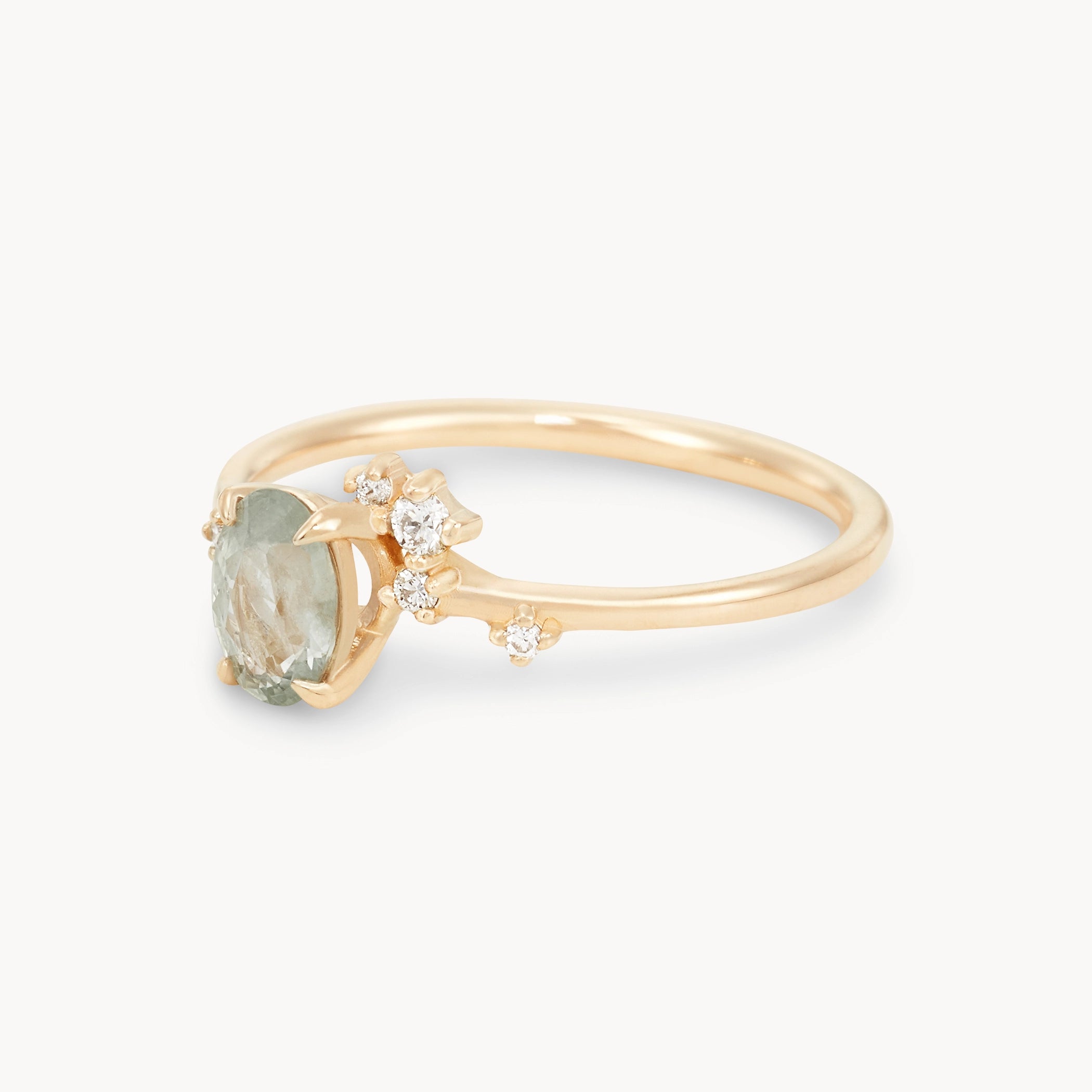 Unique 14K Yellow Gold Magical Kinship Ring with Pale Seafoam Oval Cut Sapphire – Perfect for Engagements, Anniversaries & Special Occasions