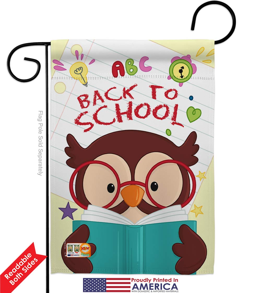 Double-Sided Owl Garden House Flags Kit - 28x40 Inch Back to School Decor, First Day Bus Supplies, Teacher & Student Classroom Gifts - Made in USA | Perfect for Yard, Garden, and School Events Decoration