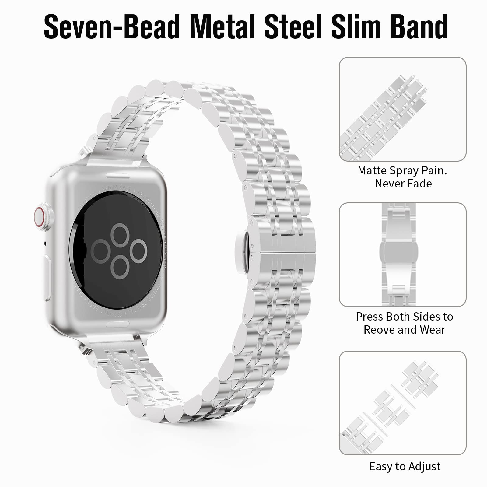 Slim Stainless Steel Metal Watch Band for Apple Watch 41mm 40mm 38mm 45mm 42mm 44mm 49mm - Thin Chain Link Bracelet Compatible with iWatch Series 9/8/7/SE/Ultra/6/5/4/3/2/1 - Elegant & Durable Replacement Strap for Women, Perfect for Work, Gym & Everyday Wear