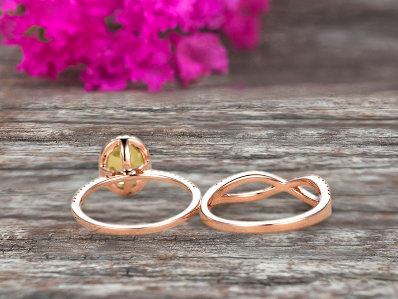 1.75 Carat Oval Cut Champagne Diamond Moissanite Engagement Ring Set in 10k Rose Gold - Custom Made Art Deco Jewelry for Wedding, Proposal & Anniversary Gifts