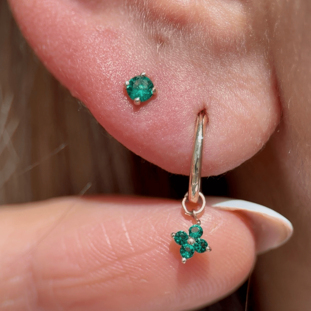 14K Yellow Gold Hoop Earrings with Emerald Clover Charm - Elegant Irish Jewelry for St. Patrick's Day, Birthday Gifts & Everyday Wear