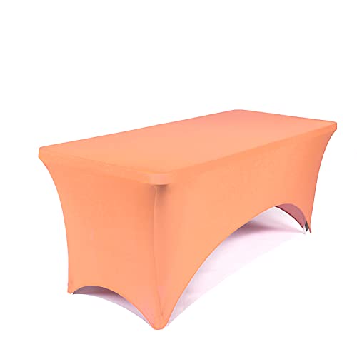 15-Pack Peach Spandex Tablecloths 4Ft Rectangular Stretch Fitted Table Covers for Wedding Decorations, Banquets, Parties & Events - Washable & Wrinkle-Resistant