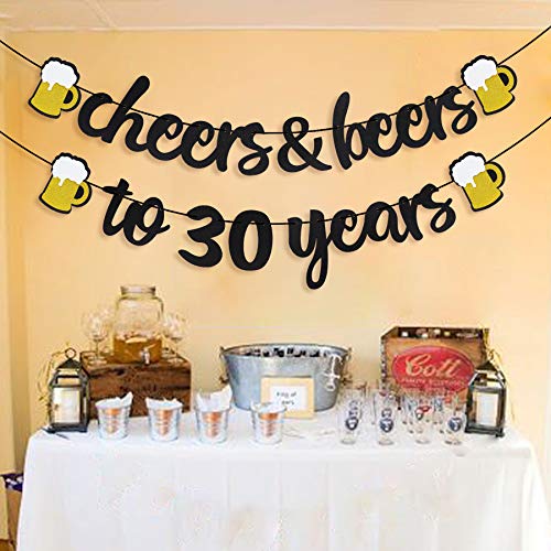 Joymee 30th Birthday Banner - Black Glitter Party Decor for Wedding & Anniversary