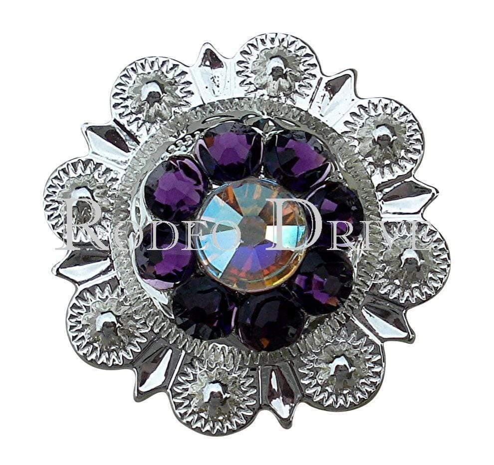 Purple & Silver European Crystal Concho - Rhinestone Embellishment for Western Wear, Belts, and DIY Crafts | Elegant Accessory for Cowboy Boots, Hats, and Costume Jewelry